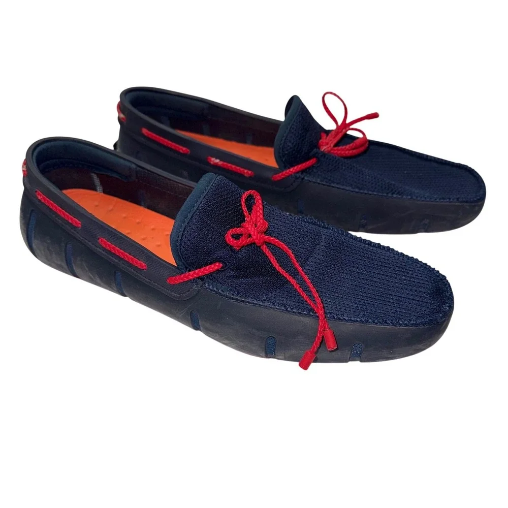 Swims Braided Lace Loafer Mens 11.5 Navy Blue‎ Red Rubber Mesh Boat Shoes